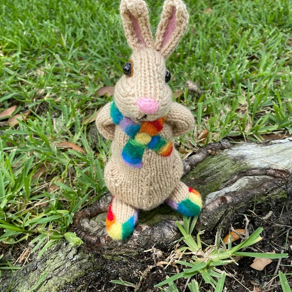Hand crafted knit and needle felted rainbow pride love is love bunny artisan - Picture 5 of 16